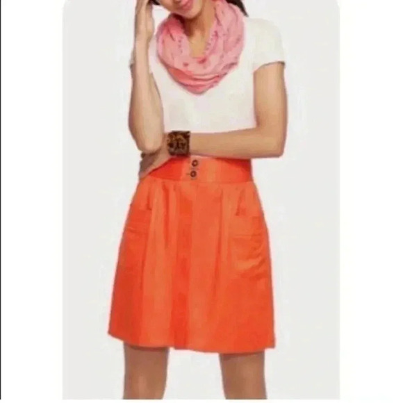 J. Crew | Orange Dorrie Skirt Linen Pockets Button Down Blogger Favorite Size 00 - Picture 1 of 7
